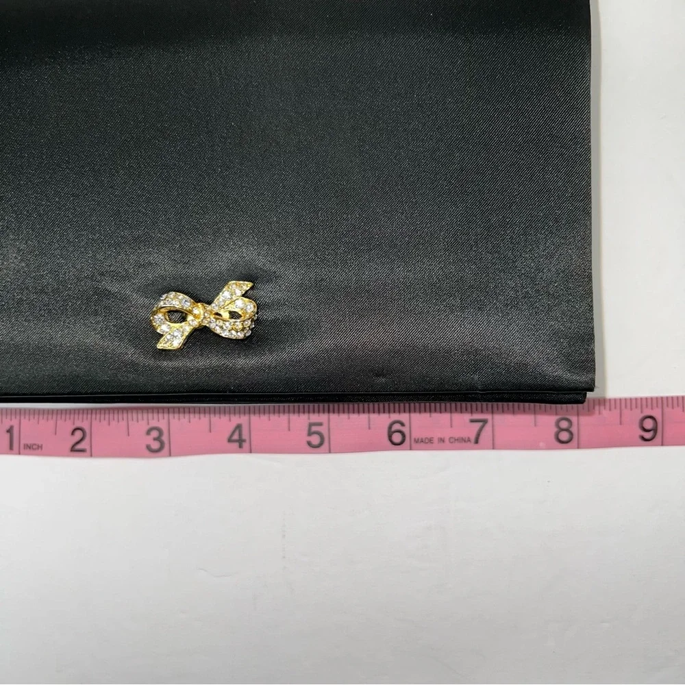 Accessory Lady Vintage Black Gold Ribbon Jeweled Bow Crossbody Clutch